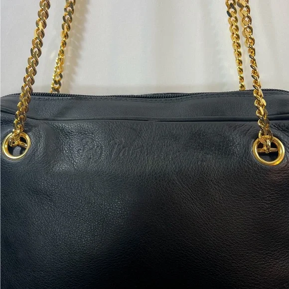 VINTAGE PALOMA PICASSO Black Leather Gold Chain Shoulder Bag - Picture 4 of 6